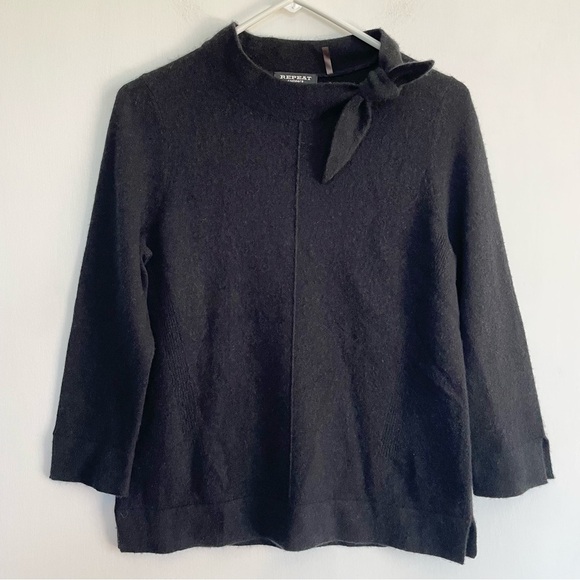 Repeat Cashmere Black Sweater with Bow Detail Made in Madagascar Classic Knit XS - Picture 1 of 13
